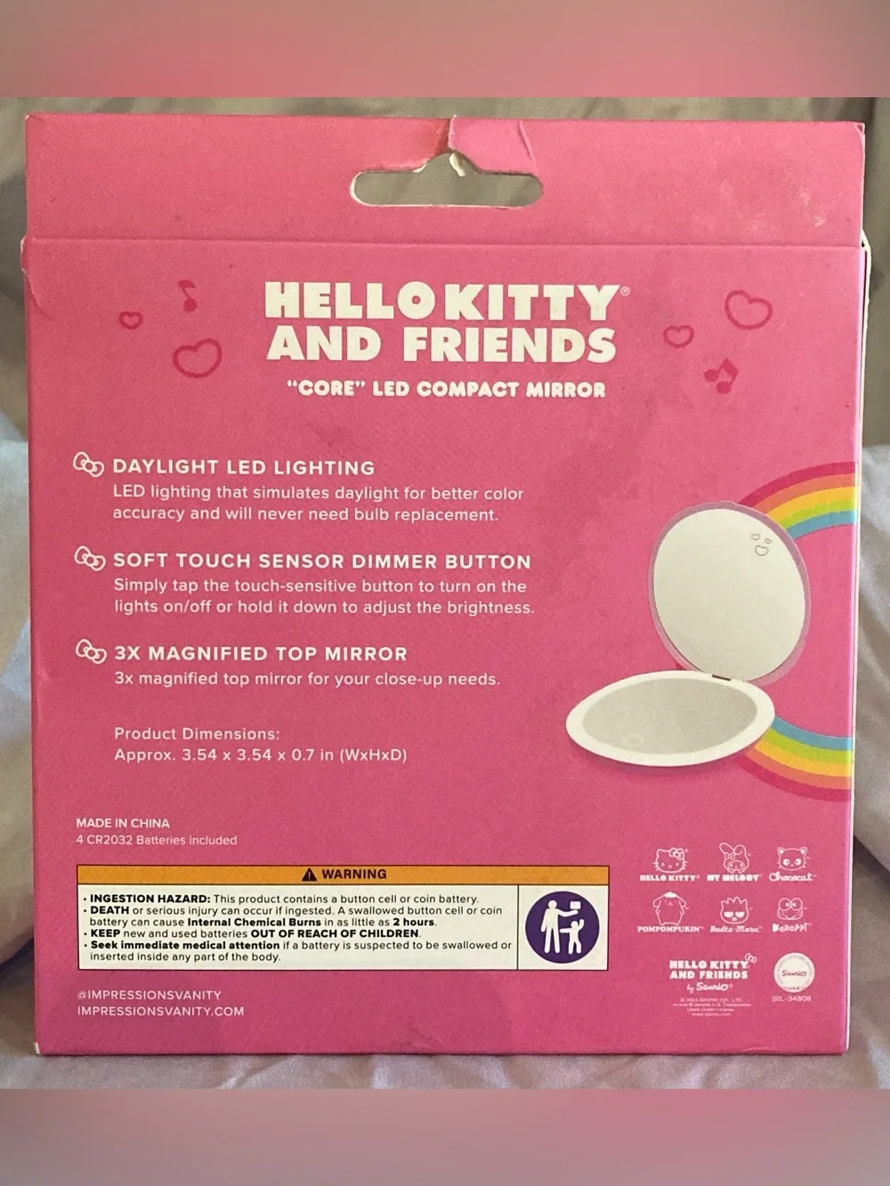 Hello Kitty and Friends LED Pink Rainbow Compact Mirror